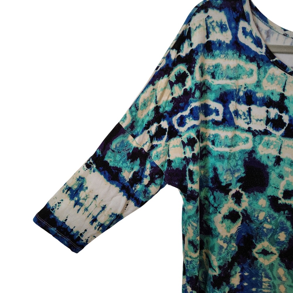 VOLL Women's Tunic Top Medium Blue Green Tie Dye Print Crochet Artsy Comfy - Picture 4 of 8